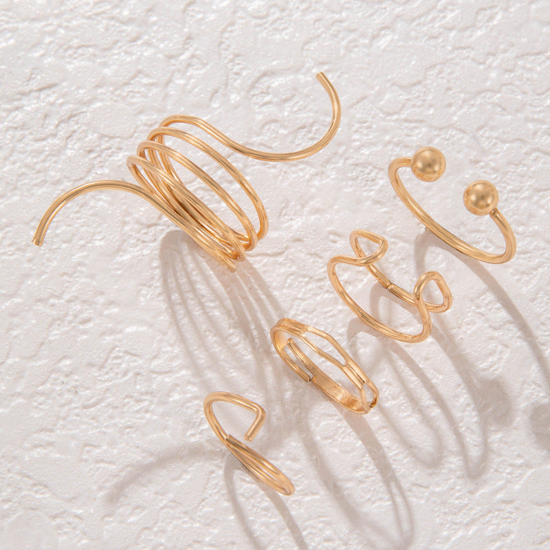 Women's Simple Gold Alloy Ring Set – Elegant Line Design - Trenvo