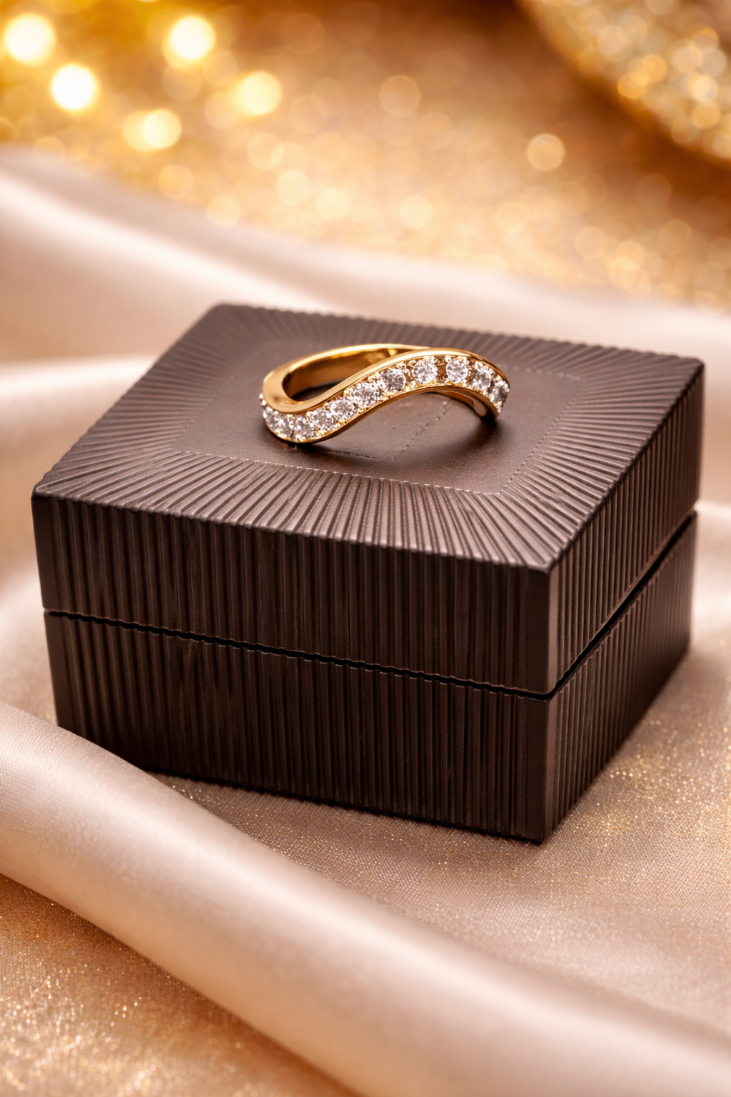 Golden Wave Crystal Ring ✨ - Trenvo