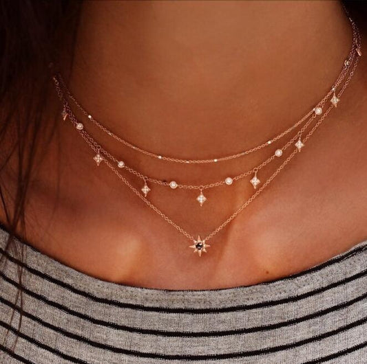 Multi-layer star pendant necklace handmade alloy necklace - Trenvo
