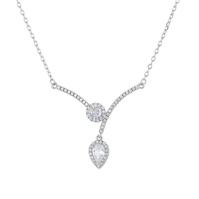 Micro Inlaid Zircon Water Drop V-shaped Necklace Niche High Sense - Trenvo