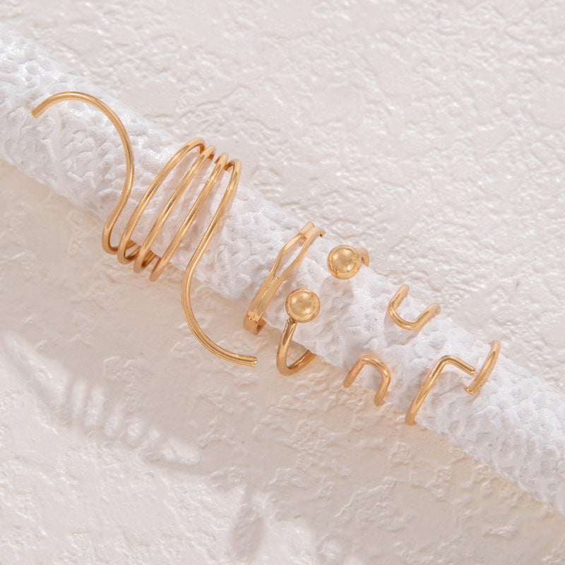 Women's Simple Gold Alloy Ring Set – Elegant Line Design - Trenvo