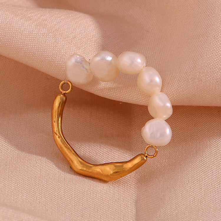 Freshwater Pearl Stitching Metal Ring – Gold Stainless Steel - Trenvo