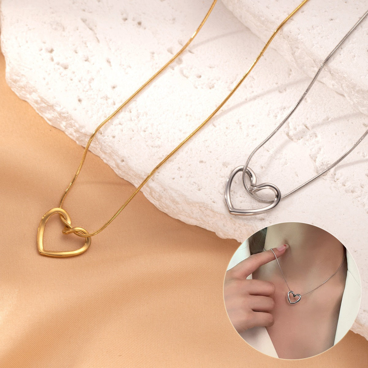 Stainless Steel Hollow Heart Pendant Necklace – Elegant, Trendy Clavicle Chain for Women & Girls. - Trenvo
