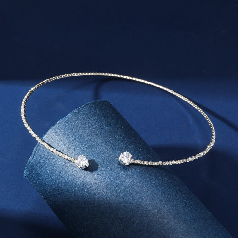 Rhinestone Heart Choker Necklace – Silver, Open Collar Design, Elegant & Simple Women’s Jewellery. - Trenvo